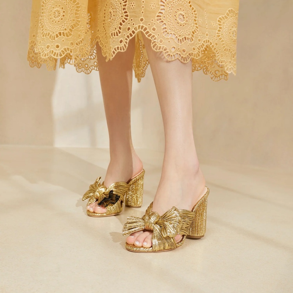 Loeffler Randall Penny Gold Pleated Bow Heel